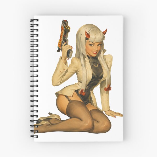 Item preview, Cyber Oni Agent Pin Up | Original Retro Sci-Fi Demon Girl Illustration designed and sold by Cosplayvintage.