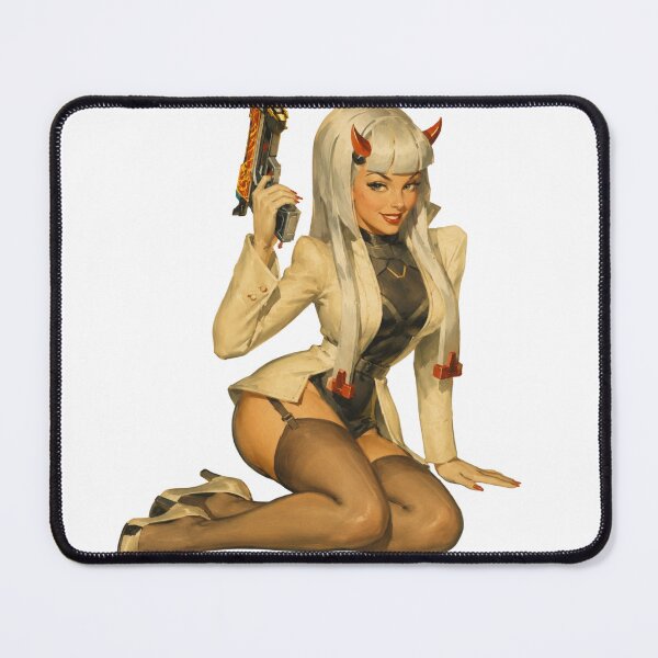 Item preview, Cyber Oni Agent Pin Up | Original Retro Sci-Fi Demon Girl Illustration designed and sold by Cosplayvintage.