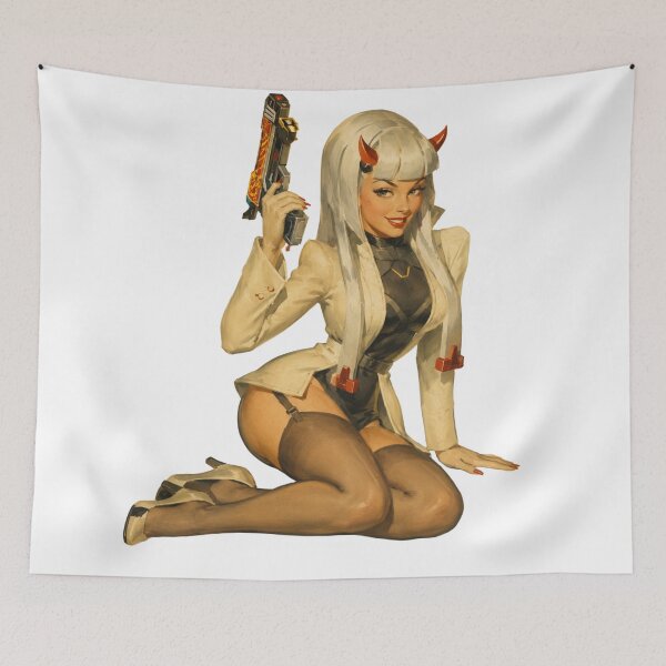 Item preview, Cyber Oni Agent Pin Up | Original Retro Sci-Fi Demon Girl Illustration designed and sold by Cosplayvintage.