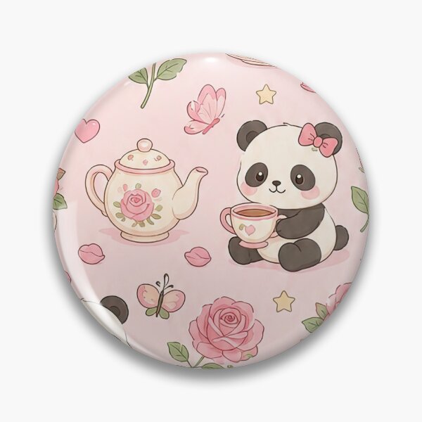 Item preview, Panda Rose Tea Pattern designed and sold by Soft Berry Studio.