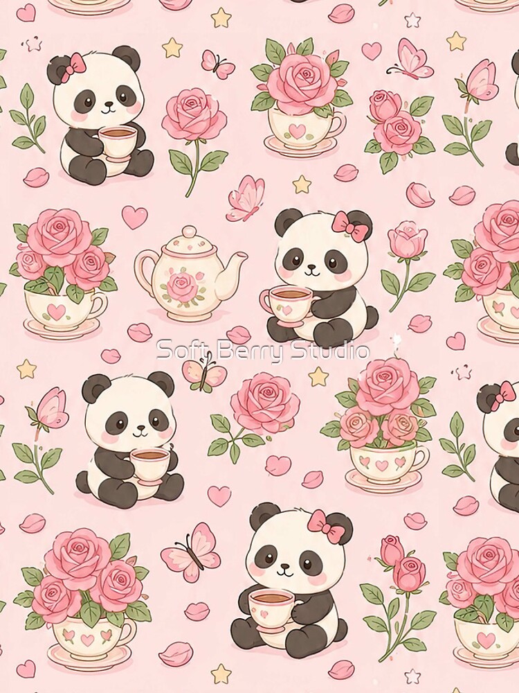 Thumbnail 4 of 4, iPhone Case, Panda Rose Tea Pattern designed and sold by SoftBerryStudio.