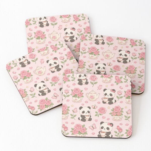 Item preview, Panda Rose Tea Pattern designed and sold by Soft Berry Studio.
