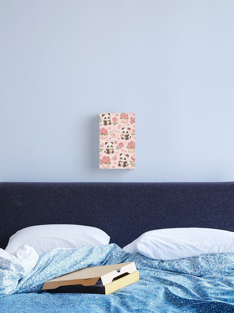 Thumbnail 2 of 3, Canvas Print, Panda Rose Tea Pattern designed and sold by SoftBerryStudio.