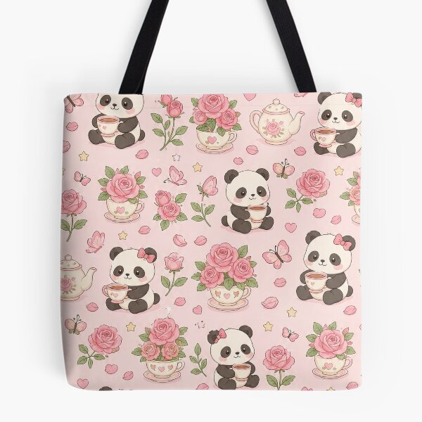 Item preview, Panda Rose Tea Pattern designed and sold by Soft Berry Studio.