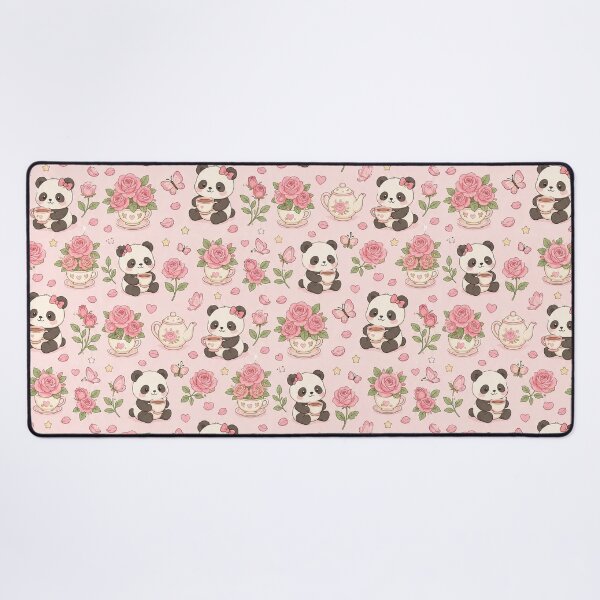 Item preview, Panda Rose Tea Pattern designed and sold by Soft Berry Studio.