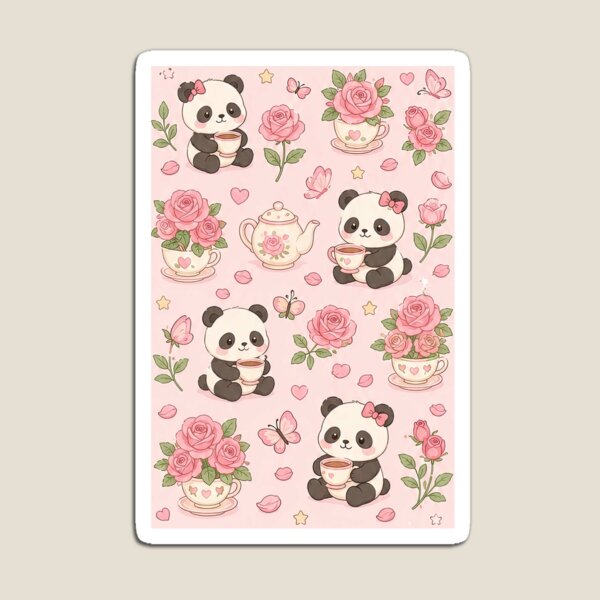 Item preview, Panda Rose Tea Pattern designed and sold by Soft Berry Studio.