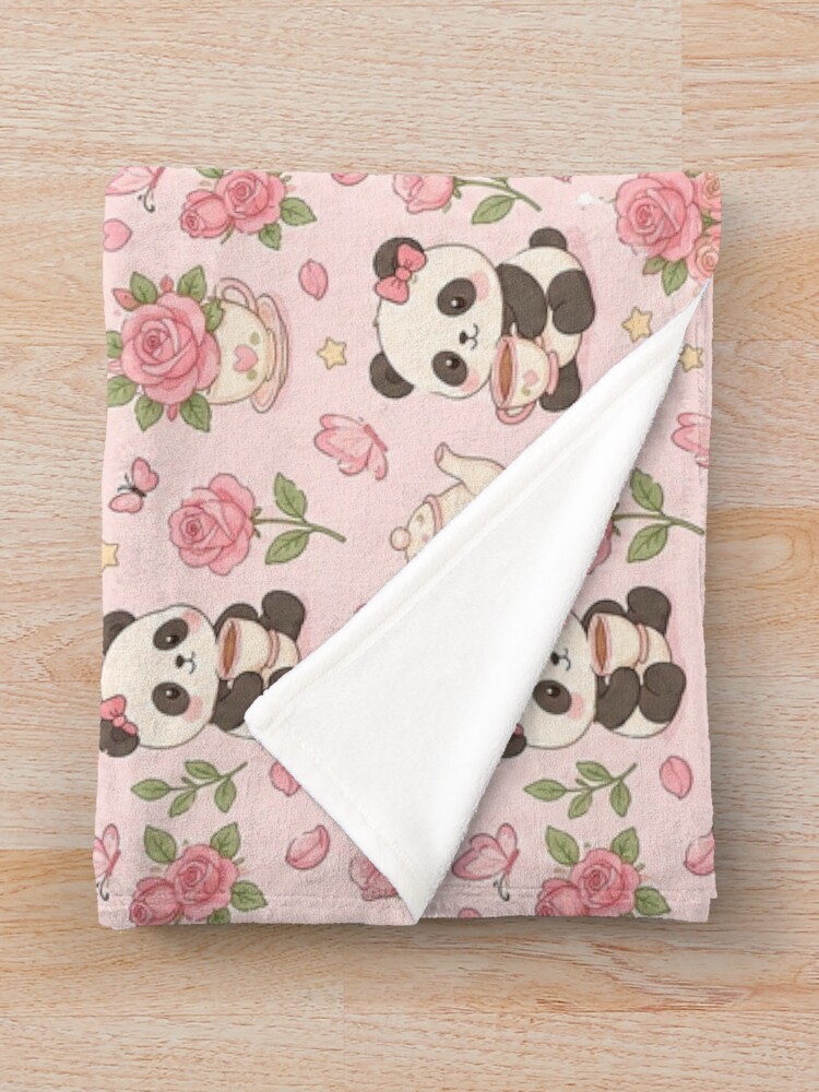 Thumbnail 3 of 6, Throw Blanket, Panda Rose Tea Pattern designed and sold by SoftBerryStudio.