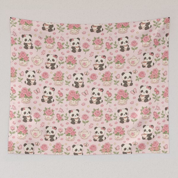 Item preview, Panda Rose Tea Pattern designed and sold by Soft Berry Studio.