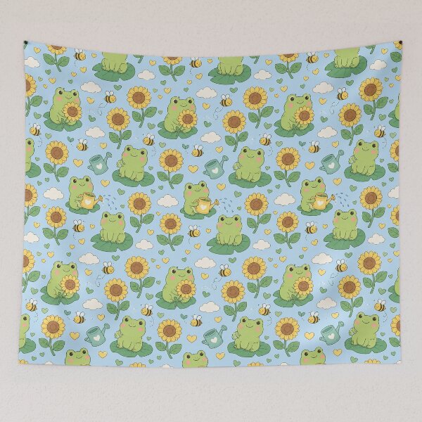 Item preview, Frog Sunflower Garden Pattern designed and sold by Soft Berry Studio.