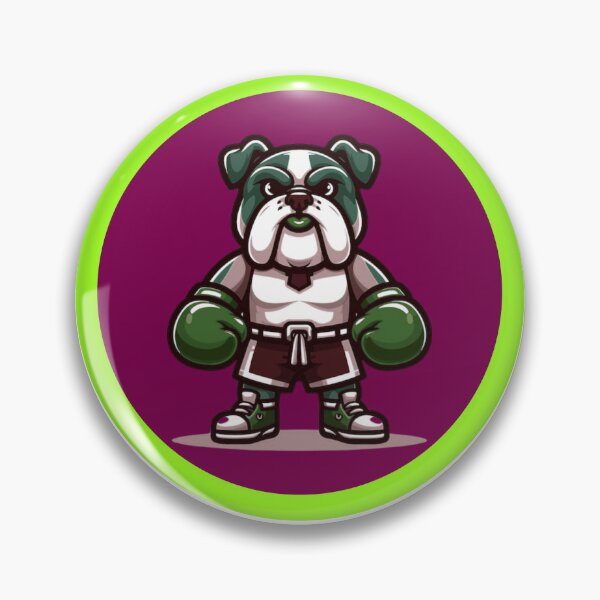 Item preview, Cute Boxing Bulldog Mascot Cartoon - Purple and Green Circle Badge designed and sold by EHdesignShop.