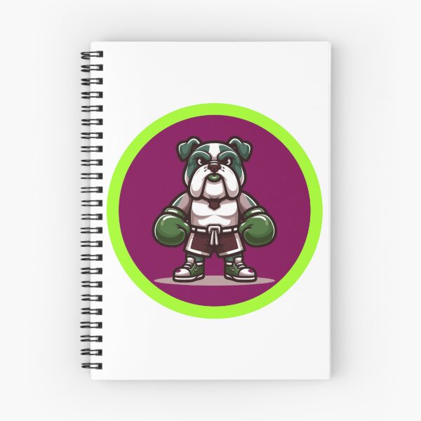 Item preview, Cute Boxing Bulldog Mascot Cartoon - Purple and Green Circle Badge designed and sold by EHdesignShop.