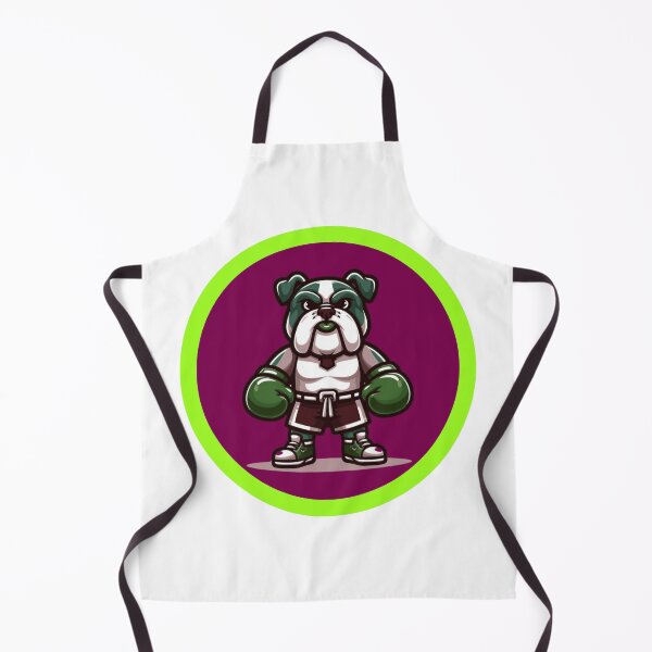 Item preview, Cute Boxing Bulldog Mascot Cartoon - Purple and Green Circle Badge designed and sold by EHdesignShop.