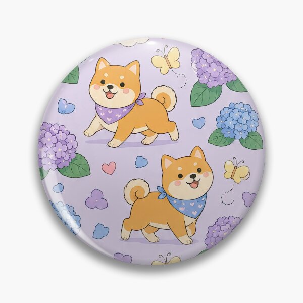 Item preview, Shiba Inu Hydrangea Walk Pattern designed and sold by Soft Berry Studio.