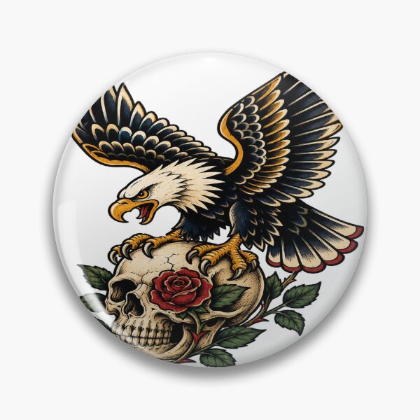 Item preview, Vintage Bald Eagle Skull Tattoo Flash Art designed and sold by StickersHul.