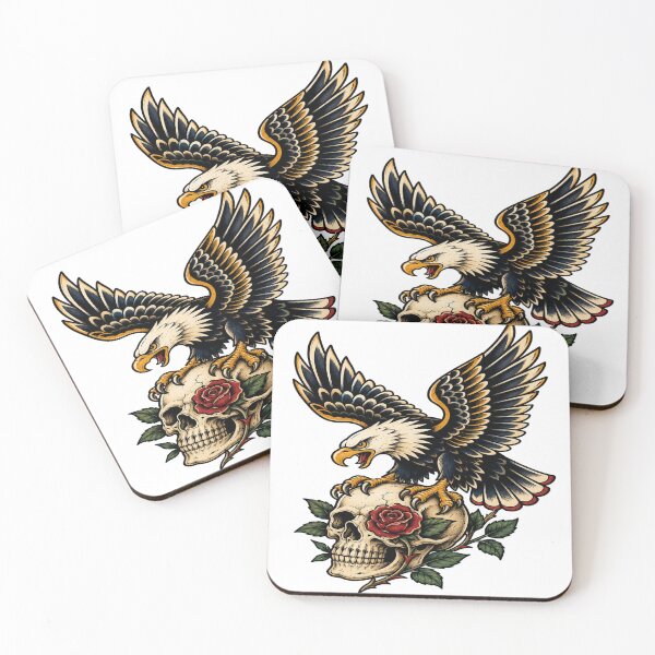 Item preview, Vintage Bald Eagle Skull Tattoo Flash Art designed and sold by StickersHul.