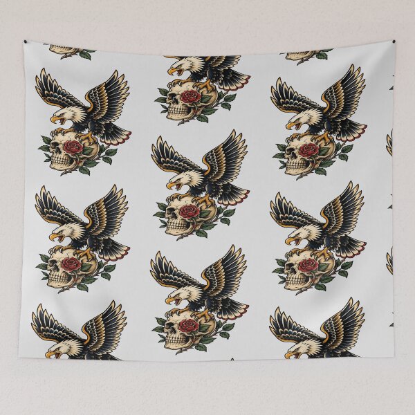 Item preview, Vintage Bald Eagle Skull Tattoo Flash Art designed and sold by StickersHul.