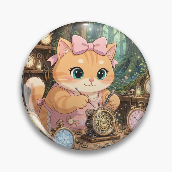 Item preview, Cute Kitten Clockmaker in Enchanted Forest designed and sold by Luna's World - Moody Vibes Studio.