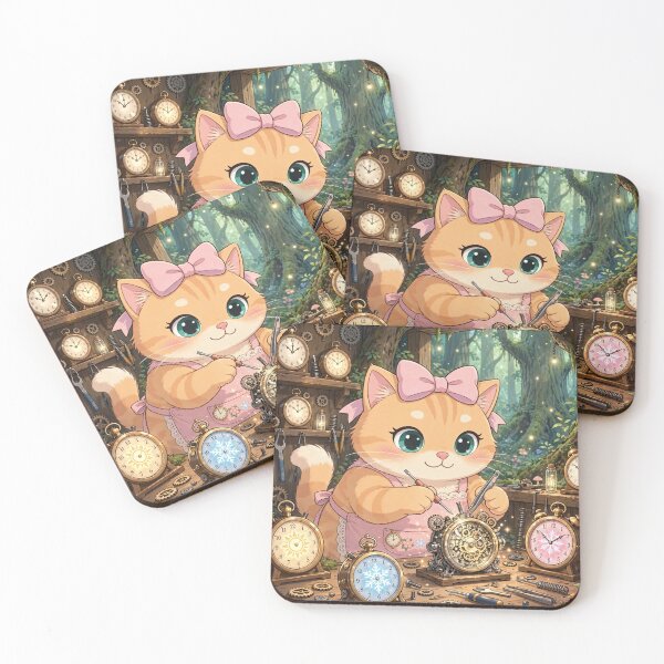 Item preview, Cute Kitten Clockmaker in Enchanted Forest designed and sold by Luna's World - Moody Vibes Studio.