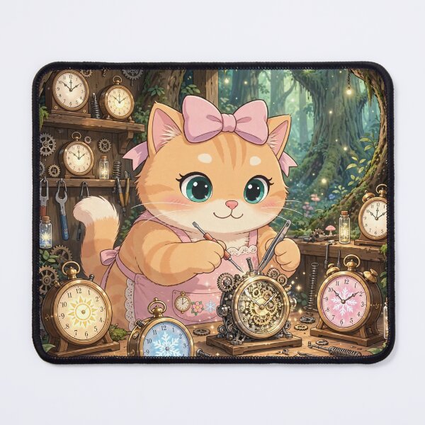 Item preview, Cute Kitten Clockmaker in Enchanted Forest designed and sold by Luna's World - Moody Vibes Studio.