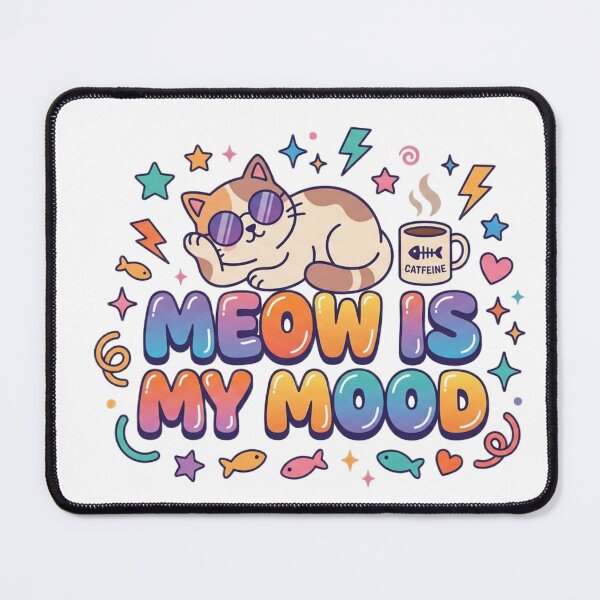 Item preview, Meow Is My Mood Funny Cat T-Shirt | Retro Y2K Cat Typography | Cute Coffee Cat Graphic Tee designed and sold by Faisal  Shah.
