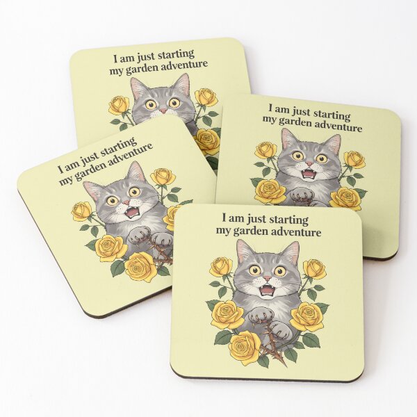 Item preview, I am just starting my garden adventure - Cat and yellow roses designed and sold by ParadoxParadox.