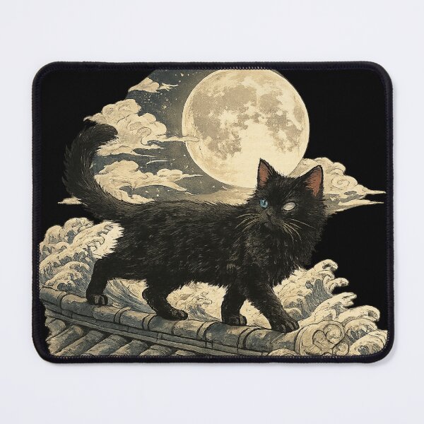 Item preview, Moonlit Black Cat – Ukiyo-e designed and sold by Picthology.
