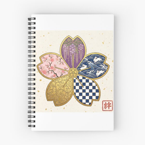Item preview, Kizuna — Japanese Cherry Blossom Crest Art Print | Wisteria & Rabbit Wave Kamon Pattern designed and sold by KimonoKotoba.