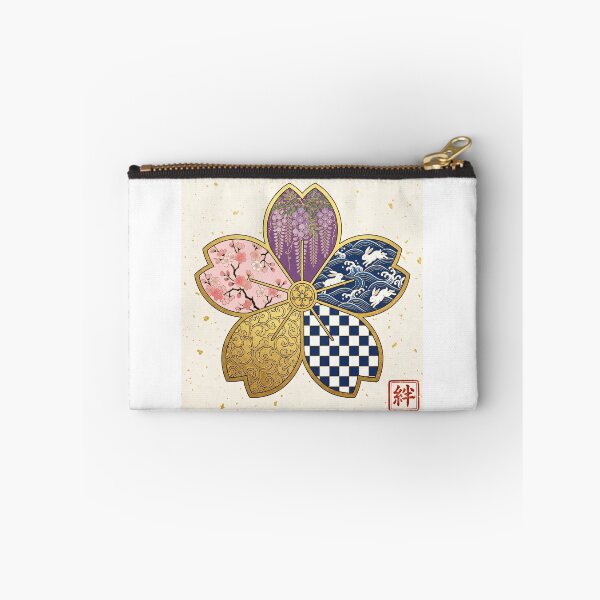 Item preview, Kizuna — Japanese Cherry Blossom Crest Art Print | Wisteria & Rabbit Wave Kamon Pattern designed and sold by KimonoKotoba.
