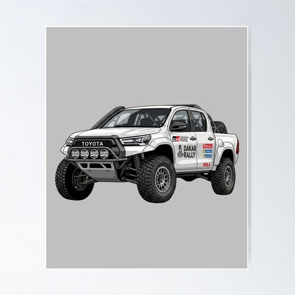 Item preview, Custom Toyota Hilux Dakar Rally Build White Offroad Racing Truck Illustration designed and sold by Motorline44.