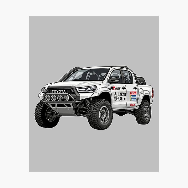 Artikelvorschau, Individuell gestalteter Toyota Hilux Dakar Rally Umbau, weißer Offroad-Rennwagen, Illustration entworfen und verkauft von Motorline44.