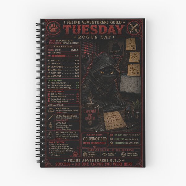 Item preview, Tuesday Rogue Cat RPG Card - Funny Work Survival Gift designed and sold by Claws & Chaos.