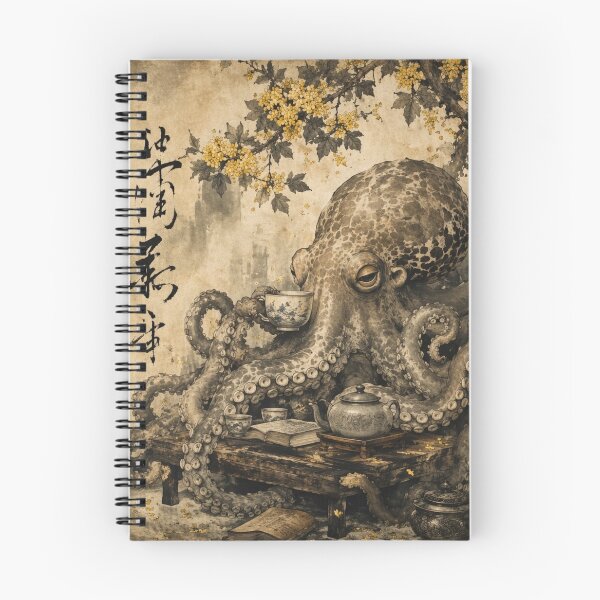 Item preview, Japanese Octopus Drinking Tea Vintage Ink Art designed and sold by Natalia-Vlad.