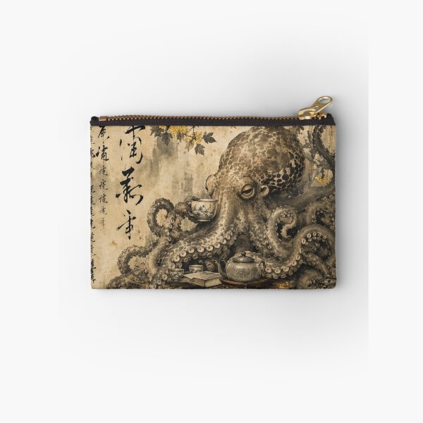 Item preview, Japanese Octopus Drinking Tea Vintage Ink Art designed and sold by Natalia-Vlad.