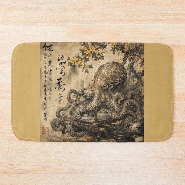 Item preview, Japanese Octopus Drinking Tea Vintage Ink Art designed and sold by Natalia-Vlad.