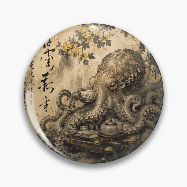 Item preview, Japanese Octopus Drinking Tea Vintage Ink Art designed and sold by Natalia-Vlad.