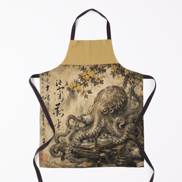 Item preview, Japanese Octopus Drinking Tea Vintage Ink Art designed and sold by Natalia-Vlad.