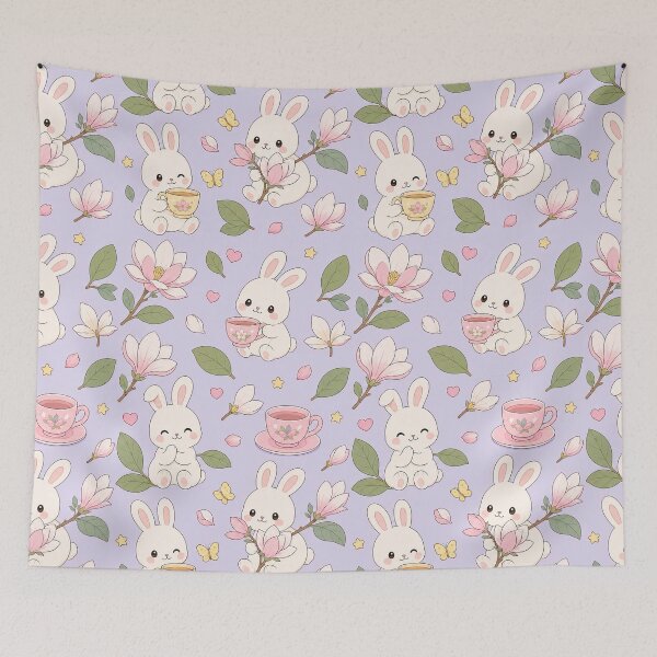 Item preview, Bunny Magnolia Tea Garden Pattern designed and sold by Soft Berry Studio.