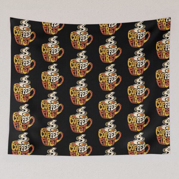 Item preview, Retro Groovy Coffee First T-Shirt Design designed and sold by DPlab.