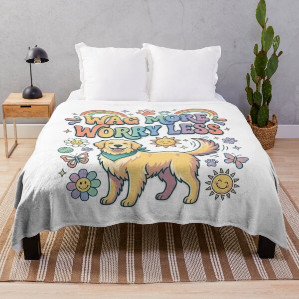 Item preview, Wag More Worry Less | Cute Golden Retriever Retro Typography T-Shirt for Dog Lovers designed and sold by Faisal Shah.