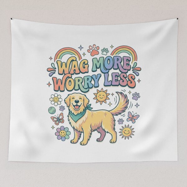 Item preview, Wag More Worry Less | Cute Golden Retriever Retro Typography T-Shirt for Dog Lovers designed and sold by Faisal  Shah.