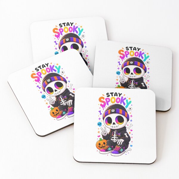 Item preview, Stay Spooky – Cute Skeleton in Hoodie Kawaii Halloween Neon Pumpkin Art designed and sold by Ramona-Gliga.