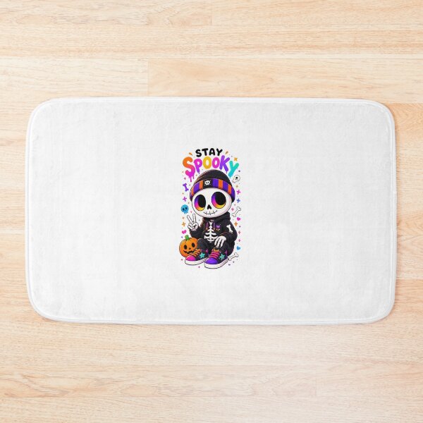 Item preview, Stay Spooky – Cute Skeleton in Hoodie Kawaii Halloween Neon Pumpkin Art designed and sold by Ramona-Gliga.