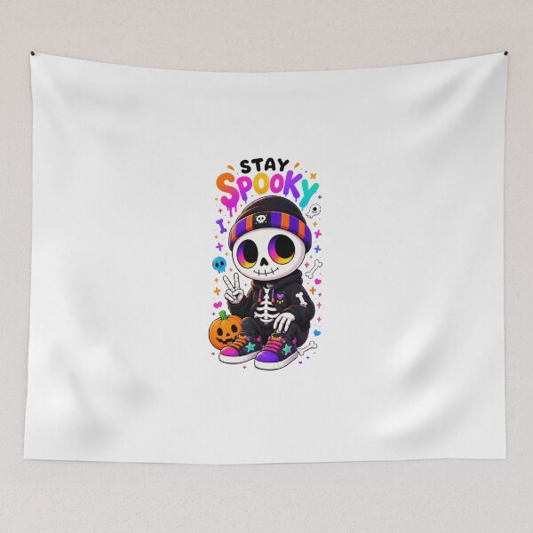 Item preview, Stay Spooky – Cute Skeleton in Hoodie Kawaii Halloween Neon Pumpkin Art designed and sold by Ramona-Gliga.