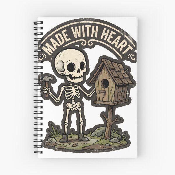 Item preview, Made With Heart Cartoon Skeleton Building Wooden Birdhouse designed and sold by MisteryDesigner.