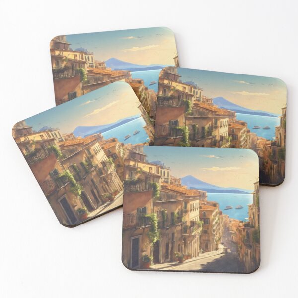 Item preview, Naples Italy Coast Watercolor Landscape Vesuvius Mountain Art designed and sold by UmSkelig834.