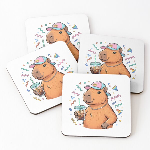 Item preview, 90s Aesthetic Capybara Iced Coffee Lover Retro Memphis Style designed and sold by WorldShop17.
