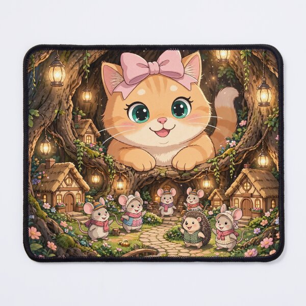 Item preview, Giant Kitten Watching Fairy Mouse Village designed and sold by Moody Vibes Studio.