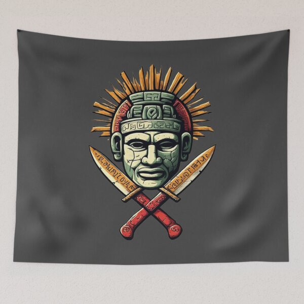 Item preview, Mayan Warrior Mask with Crossed Blades & Sun | Elysium Echoes Icon 03 designed and sold by Shift-Bloom.