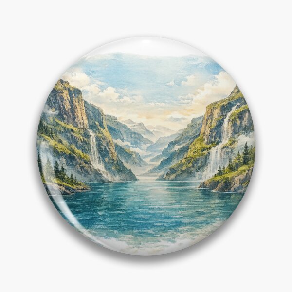 Item preview, Watercolor Norwegian Fjords Nature Landscape Art designed and sold by NovaMoodCo.