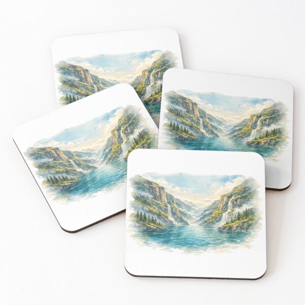 Item preview, Watercolor Norwegian Fjords Nature Landscape Art designed and sold by NovaMoodCo.